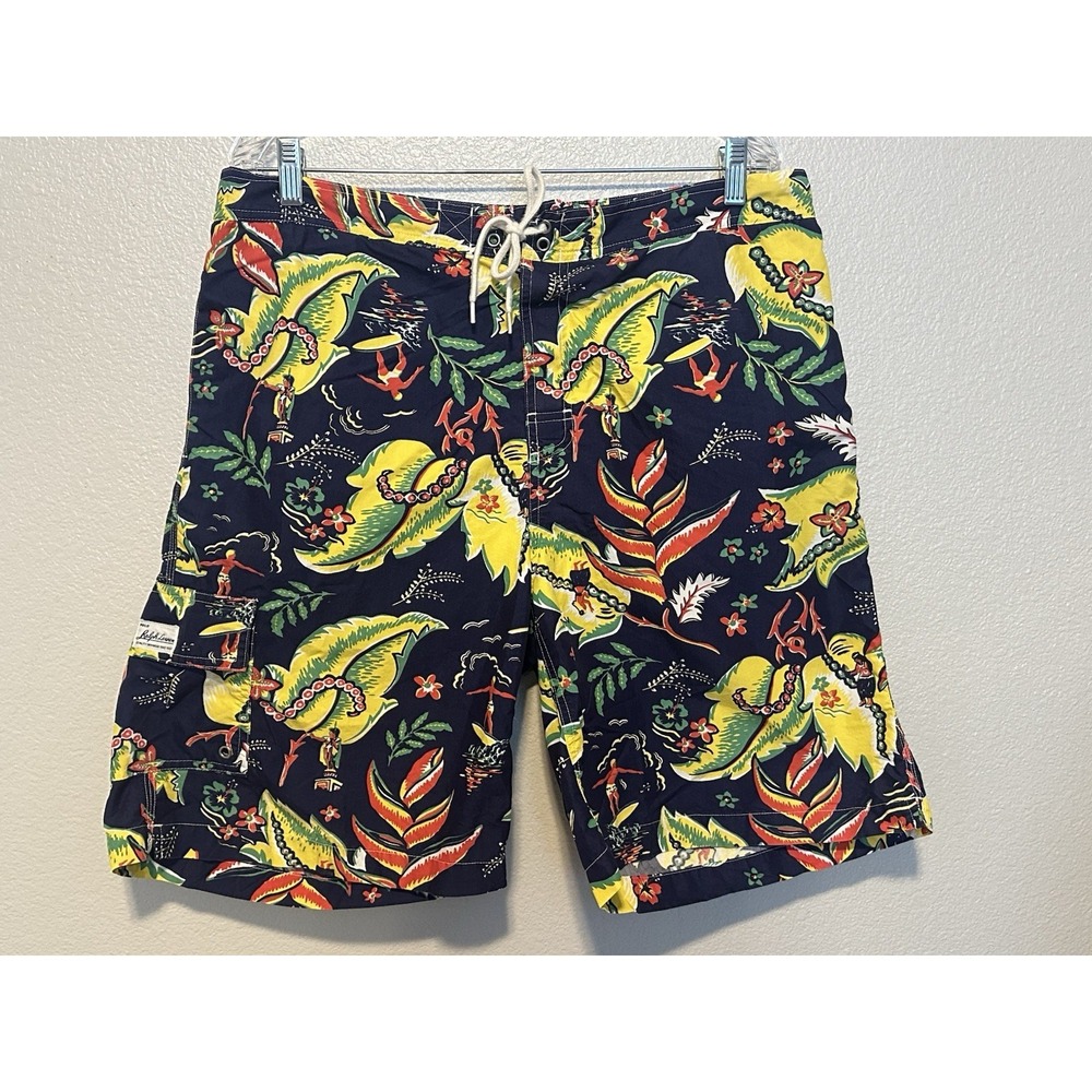 VTG POLO Ralph Lauren XL Board Shorts Swim Trunks Hula Girl Surfer Hawaii Aloha